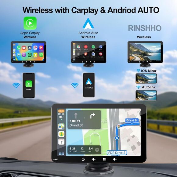 2024 Newest Wireless Apple Carplay & Android Auto, 7In HD Touchscreen Portable - Picture 4 of 11